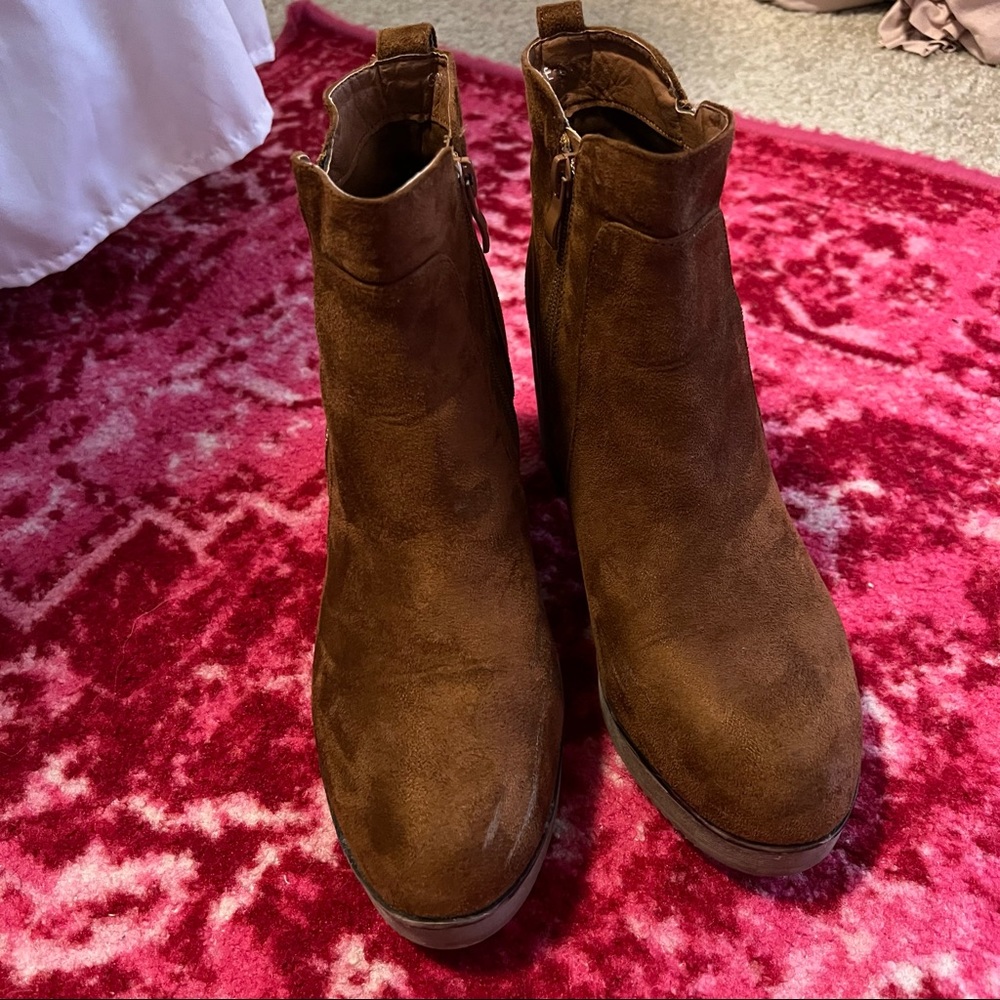 Brown suede booties